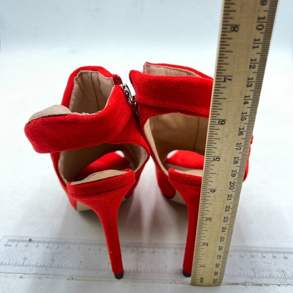 YDN Red Peep Toe Stiletto High Heel Cutout Slingback Side Zippers Short Booties - Picture 5 of 8